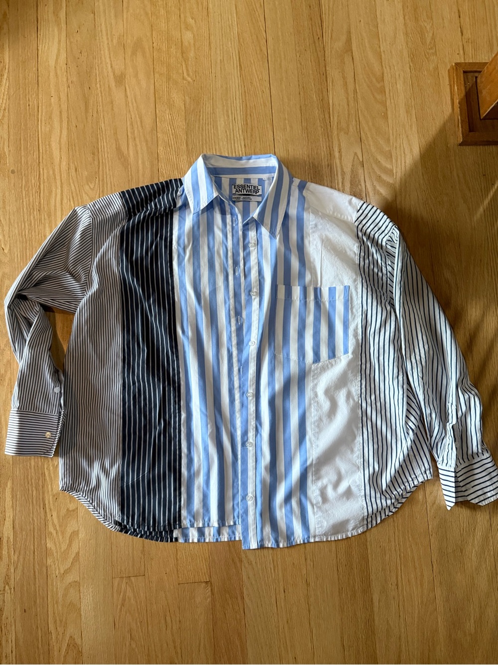 Essentiel Antwerp Striped Patchwork Button-Up Shirt - Blue/White